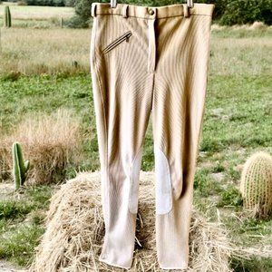 TUFT RIDER Equestrian Breeches Vtg Front Zip Knee Patch RIBBED COUNTRY